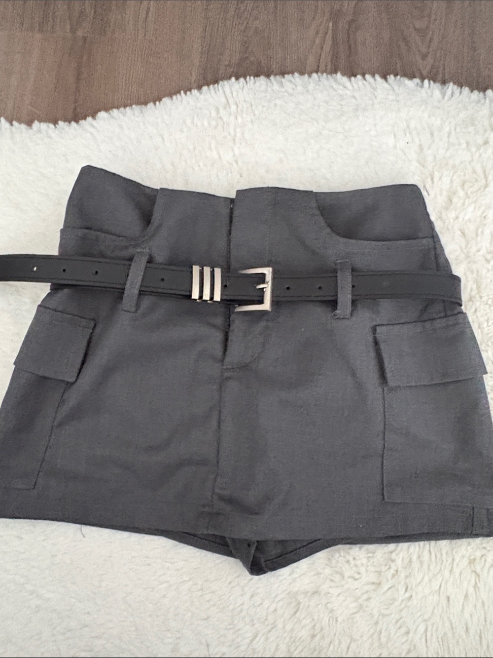 High-Waist Black Utility Shorts with Belt